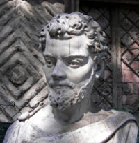 A bust of modern origin representing Lucretius on display in Rome